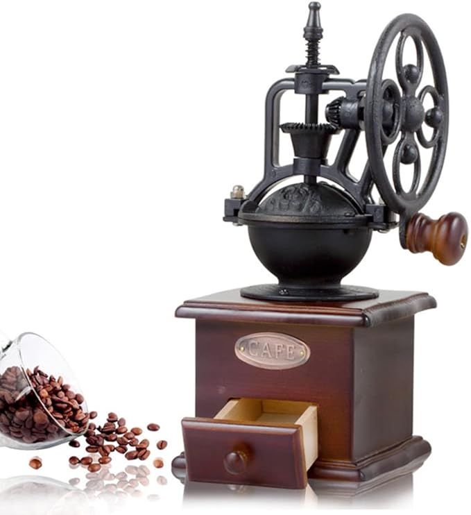 Manual Vintage Style Hand Coffee Grinder, Roller Mill, Cast Iron, Adjustable Grind Thickness