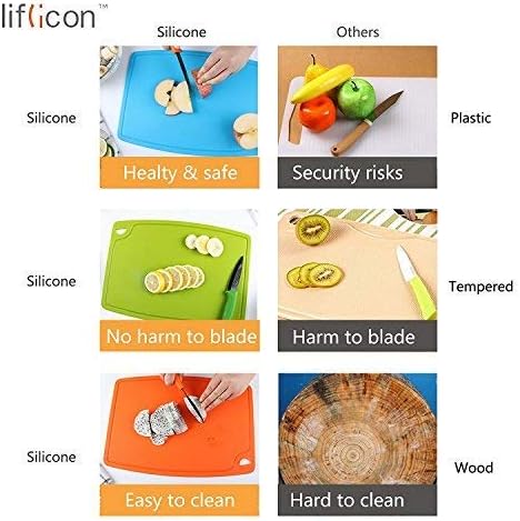 Extra Large Thick Silicone Cutting Boards for Kitchen 14.6'' x 10.43'' Flexible Cutting Chopping Boards/Mats Non-slip Deep Drip Juice Groove, Dishwasher Safe-Blue