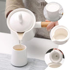 Unomor Mini Sauce Pan Ceramic Milk Pan Porcelain Tea Pot with Lid Wooden Handle 350ml Butter Warmer Mini Cooking Pot Coffee Pitcher for Soup Drink Kung Fu Tea White