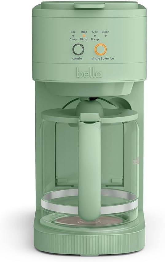 BELLA VersaBrew 2-in1 Coffee Maker, K-Cup compatible, Brew 3 Sizes Carafes & Single Serve Cups, Dishwasher Safe Reusable Filter & Filter Holder, Iced Coffee Function, 60oz Tank, Seaglass