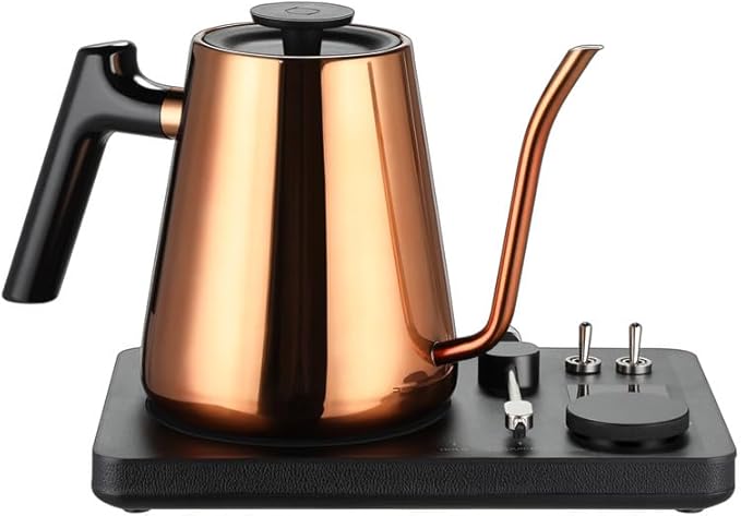 Lafeeca DJ Electric Gooseneck Kettle for Pour Over Coffee & Tea - Water Boiler - Turntable Design - Quick Heating & Temperature Control - Copper
