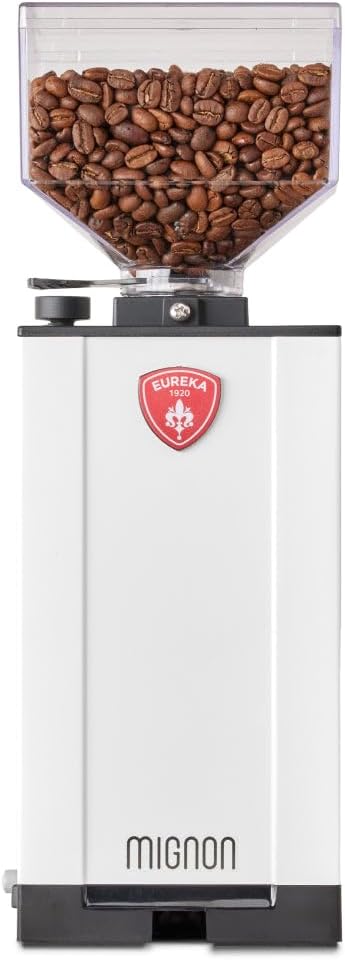 Eureka Mignon Silenzio Espresso Grinder | Silent Technology | Stepless | Timed Dosing | (White, 55mm)
