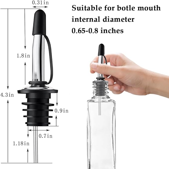 6 Pack Leak-Proof Dust Cap Wine Pourers,Stainless Steel Bottle Pourers for Alcohol, Olive Oil & Syrups- Fast, Controlled Pouring,Bar & Home Kitchen Accessories