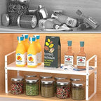 Expandable Stackable Spice Rack Cabinet Shelf Organizer in Cabinets Shelves Kitchen Cupboard Organization Stack up Racks Pantry Countertop Storage Medium/White 2 Packs