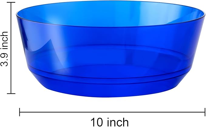 Hioasis 8 Pack Plastic Serving Bowls 128oz Clear Blue Plastic Bowls Heavy Duty Disposable Serving Bowls for Party Snack & Salad & Candy & Bar Buffet & Pool Party