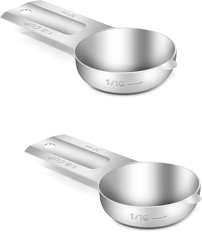 2PCS 1/8Cup (30ml, 1oz) Single Measuring Cup, Stainless Steel Measure Scoop, Metric and US Measurement, Dishwasher Safe