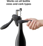 Rabbit W6004N Original Lever Corkscrew Wine Opener with Foil Cutter and Extra Spiral, Black Finish, Smooth Lever Action for Effortless Cork Removal