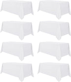 sancua 8 Pack White Tablecloth 90 x 132 Inch - Rectangle Table Cloth for 6 Feet Tables Stain and Wrinkle Resistant Washable Polyester Table Cover for Dining Wedding Banquet Party Buffet Restaurant