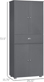 HOMCOM 72" Freestanding Kitchen Pantry Cabinet, Tall Storage Cabinet with 4 Doors, Drawer and Adjustable Shelves for Dining Room, Gray