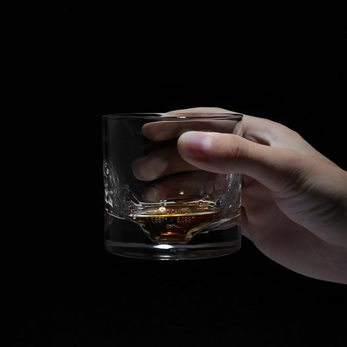 LIITON Grand Canyon Heavy Crystal Whiskey Glasses Gift Set of 2, Thick Freezable Bourbon Glass 1lb Each, Premium Whiskey Gifts for Men, Frozen Crystal Chills Cocktails, 10 oz