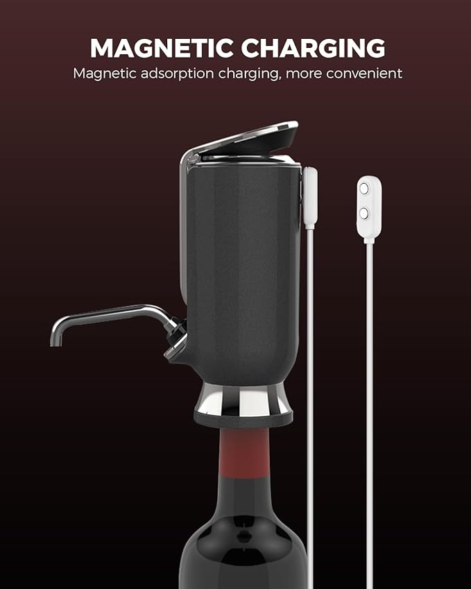 Luxurious 3-in-1 Electric Wine Aerator, Decanter, Dispenser & Vacuum Pump. Touch Screen LED Display - Wine Preservation System with Temp Monitor, Gift for Wine Lovers Women Men (Black/Silver)
