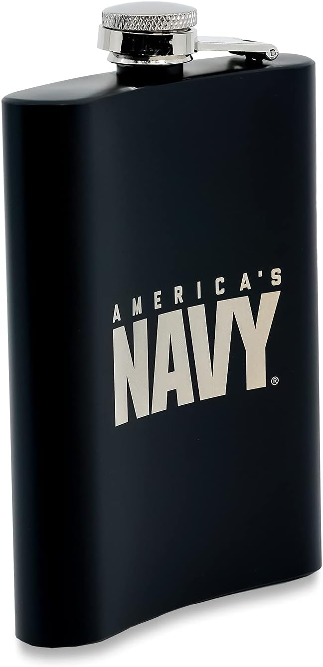 NAVY 8 oz Flask | Stainless Steel Hip Flask for Liquor – Matte Black, Great Gift Idea for Veterans | Navy 8oz Flasks