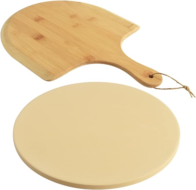 homEdge Pizza Stone Set, Heavy Duty Round Cordierite Baking Stone for Bread, Pizza, Thermal Shock Resistant Cooking Stone with Bamboo Pizza Peel Paddle for Oven and Grill-10 Inches (Diameter)