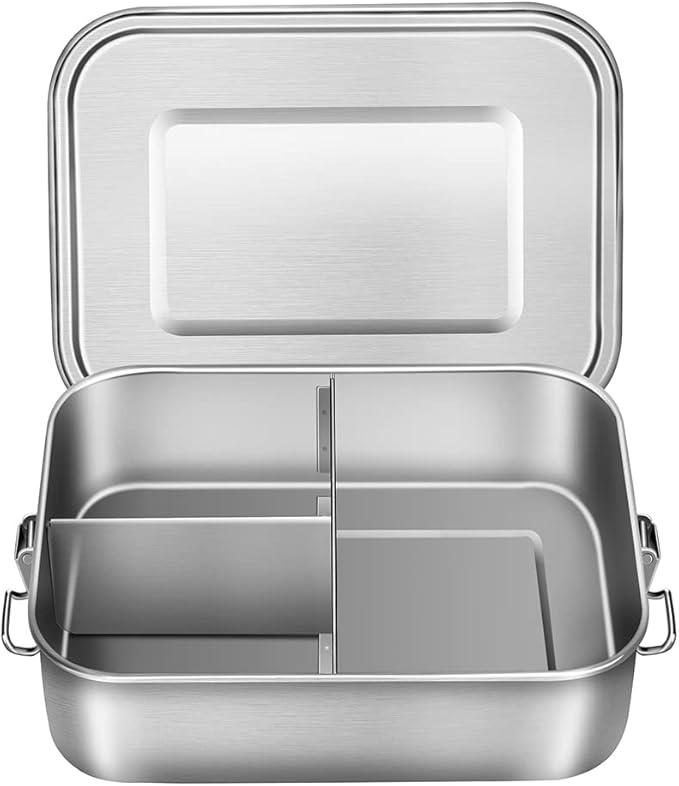 UPTRUST Leak Proof Stainless Steel Bento Container for Lunch, 40oz Bento Lunch Box for Kids or Adults, 3 Compartment Packing Box for Meal Fruit Snack (40OZ/1200ML)