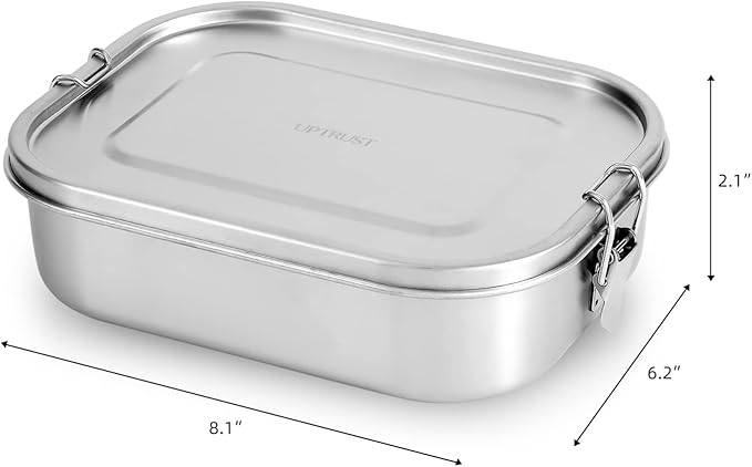 UPTRUST Stainless Steel Bento Lunch Food Box Container, 5-Compartment Large 1400ML Metal Bento Lunch Box Container for Kids or Adults with Lockable Clips to Leak Proof