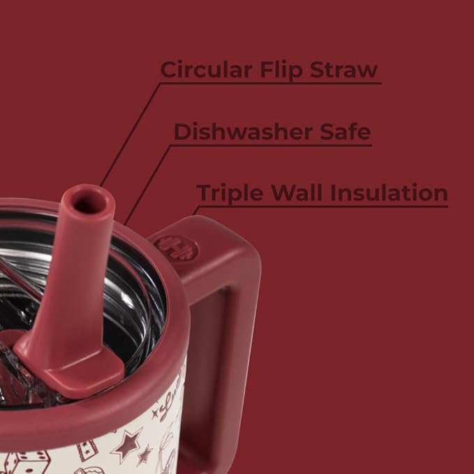 HydroJug Traveler - 20 oz Water Bottle with Handle & Flip Straw - Fits in Cup Holder, Leak Resistant Tumbler-Reusable Insulated Stainless Steel & Rubber Base - Gifts for Women & Men, Red Western Charm