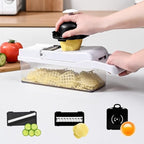 Vegetable Chopper, Veggie Chopper with Container and Lid, Kitchen Vegetable Slicer, Cheese and Onion Slicer, Multifunctional Food Chopper (White)