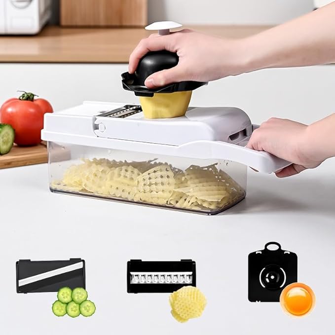 Vegetable Chopper, Veggie Chopper with Container and Lid, Kitchen Vegetable Slicer, Cheese and Onion Slicer, Multifunctional Food Chopper (White)