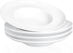 Pasta Plates with Rim 12 oz, Soup Bowl Pasta Bowl Set of 4, White Shallow Bowl Plate, Ceramic Wide Rimmed Soup Bowl, Best choice for high-end restaurants, hotels, and foodies, 11 Inch