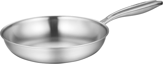 Tri-Ply Clad Stainless Steel 11-Inch Frying Pan,PFOA&PTFE Free Skillets,Works on Induction,Oven and Gas Cooktops
