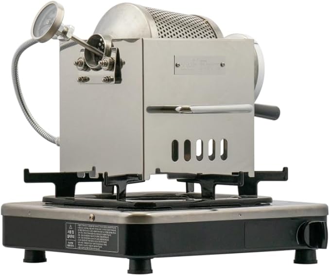 KALDI Mini Home Coffee Gas Roaster - 200g Capacity, Choice of Manual Handle or Motor Drive, Hopper/Sampler as option, Gas Burner Required (Motorized, Full-Package)