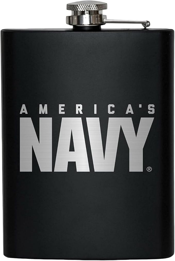 NAVY 8 oz Flask | Stainless Steel Hip Flask for Liquor – Matte Black, Great Gift Idea for Veterans | Navy 8oz Flasks