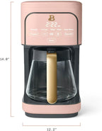 Beautiful 12-Cup Programmable Coffee Maker with Touch-Activated Display, Auto Brew Timer, Reusable Filter & Large Glass Carafe (Rose)