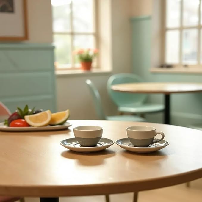 2 Ounce Espresso Cups with Saucers, Mini Ceramic Espresso Cups Set of 6, Espresso Cup Set, Coffee Mug Set for Latte, Macchiato, Demitasse Cups Set for Cafe, Microwave & Dishwasher Safe (Black)