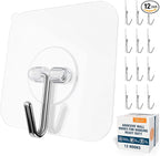 GLUIT Adhesive Wall Hooks for Hanging Heavy Duty 22 lbs Hooks for Walls No Damage, Towel Sticky Clear Hook, Waterproof, Home, Bathroom, Kitchen, Office, and Outdoor 12 Pack