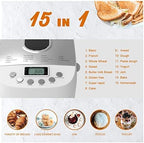 Davivy Bread Maker Machine 3.3LB Dough Maker,15-in-1 Automatic Bread Machine Maker with Nonstick Bowl, Jam& Yogurt, 3 Loaf Sizes and 3 crust settings,15-H Delay Timer（850W,Silver,3.3LB）