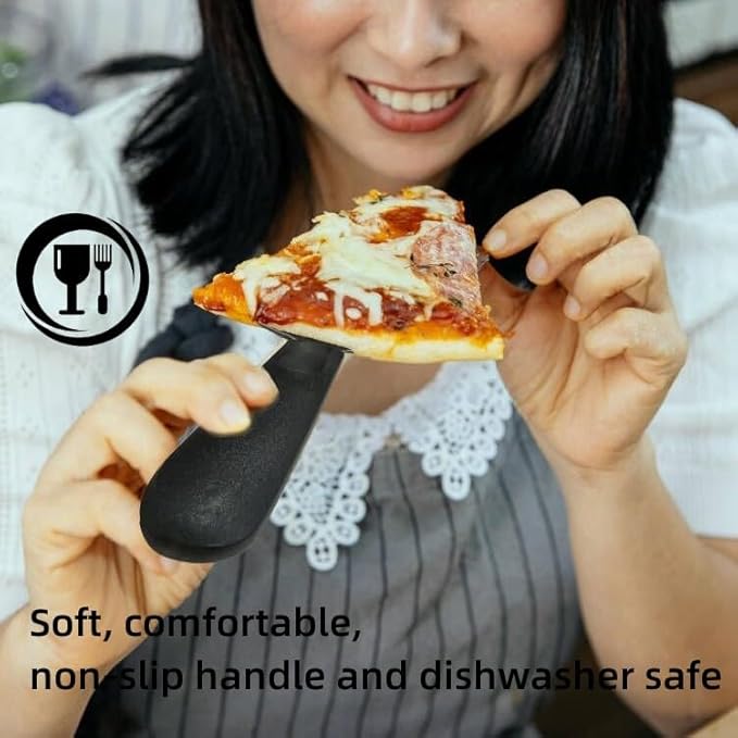 Premium Black Pie Server Spatula Set - Stainless Steel Smooth & Serrated Cake, Pizza & Dessert Cutter Knife | Right/Left Handed Friendly Kitchen Utensil