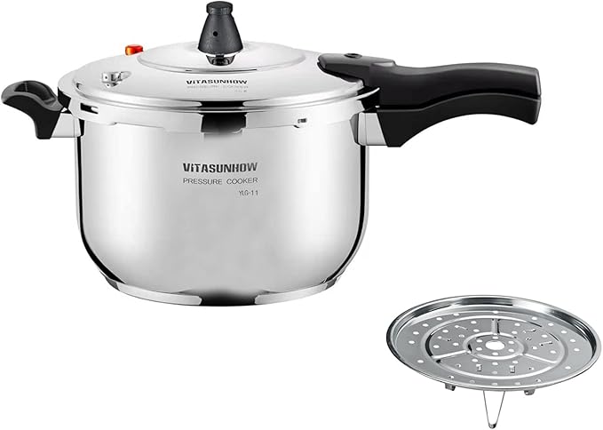 Stainless Steel Pressure Cooker with Steamer Basket Faster Cooking and Safety Pressure Release (11-Liter)