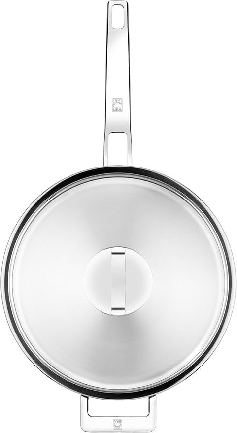 BRA COOKWARE Signature Sauté Pan w/Glass Lid | 11 inches - 4 quarts Professional Low Casserole | Stainless Steel Sauté Pan | All Stovetop Compatible - Full Induction | PFOA Free | Polished Finish