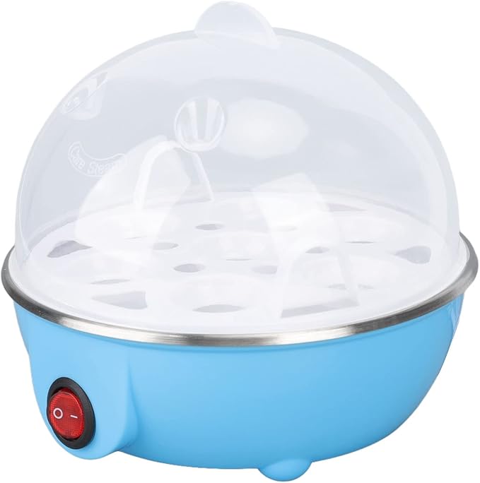 Chicken Egg Cooker Make Up to 7 Large Boiled Eggs Anti Dry Burning Automatic Power Off Egg Poacher with Heating Plate for Hard, Soft & Poached Eggs(Blue)
