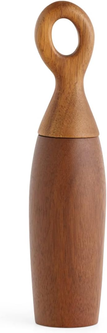 Nambe Portables Acacia Wood Salt or Pepper Mill – Measures 9-inches – Refillable Spice Grinder- Manual Salt or Peppercorn Grinder – Wooden Mill with Handle (1 Count)
