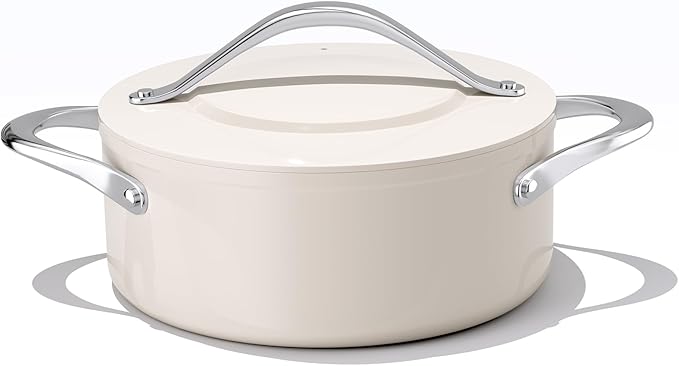 Stock Pot 4.5qt Dutch Oven with Lid (9.5") Nonstick Ceramic Coated Non-Toxic PFAS-Free Even Heat Distribution for Braising, Baking Bread & Soups, Compatible for All Cooktops(Induction/Gas/Electric) Oven Safe to 500°F (Cream)