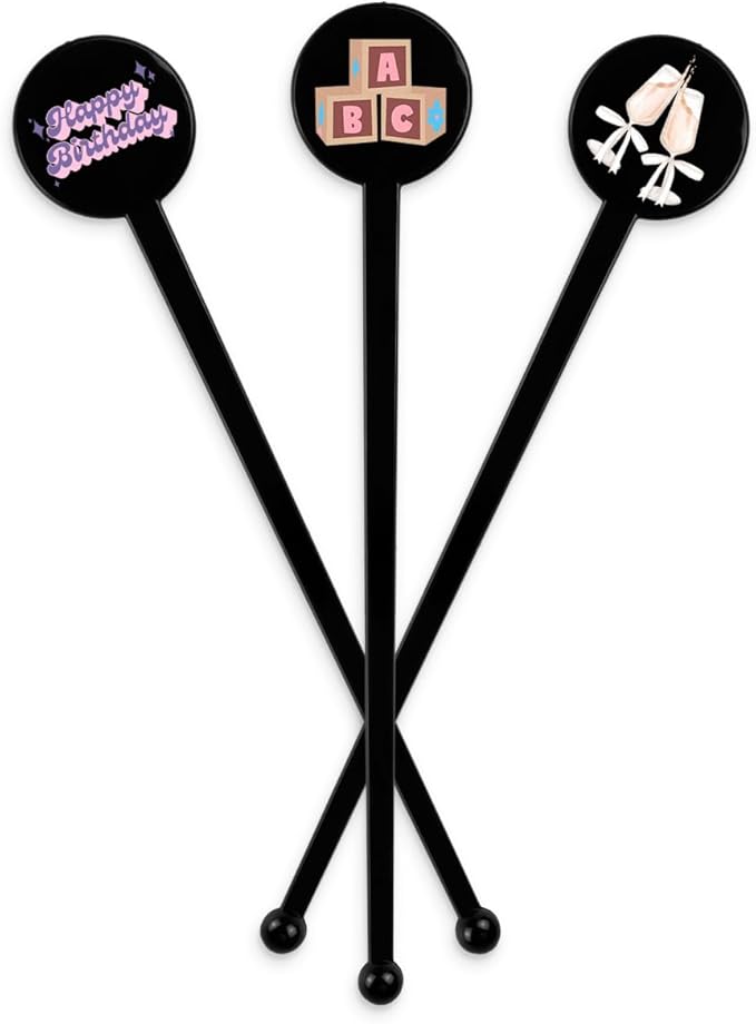 7" Custom Black Plastic Drink Stirrers – Personalized Swizzle Sticks – Ideal for Cocktails, Coffee, and Events – Great for Bars, Restaurants, and Parties – 50 Pack
