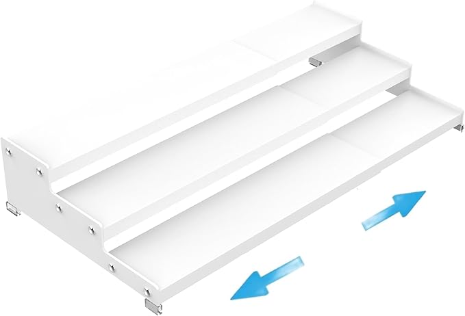 Expandable Spice Rack Storage organizer with 3-Tier step shelf cabinet,seasoning racks organizion.Great for Kitchen countertop shelves,Pantry and more(1Pack/White)