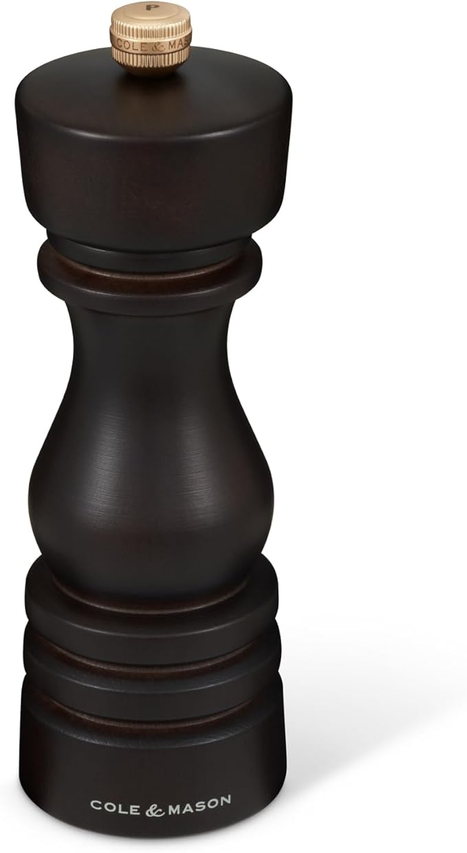 Cole & Mason London Refillable Spice Mill - Kitchen & Home Accessory - Table Black Pepper Grinder - Pepper Mill with Carbon Steel Mechanism - 7", Chocolate Wood