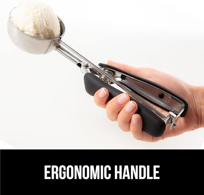 GORILLA GRIP Stainless Steel Multipurpose BPA-Free Spring Scoop, 3 Pack Includes 1, 2, and 3 TBSP SIzes, Melon Ballers Scoops, Perfect Portion Sizes, Easy Squeeze, Clean Release, Black