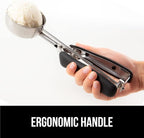 GORILLA GRIP Stainless Steel Multipurpose BPA-Free Spring Scoop, 3 Pack Includes 1, 2, and 3 TBSP SIzes, Melon Ballers Scoops, Perfect Portion Sizes, Easy Squeeze, Clean Release, Black