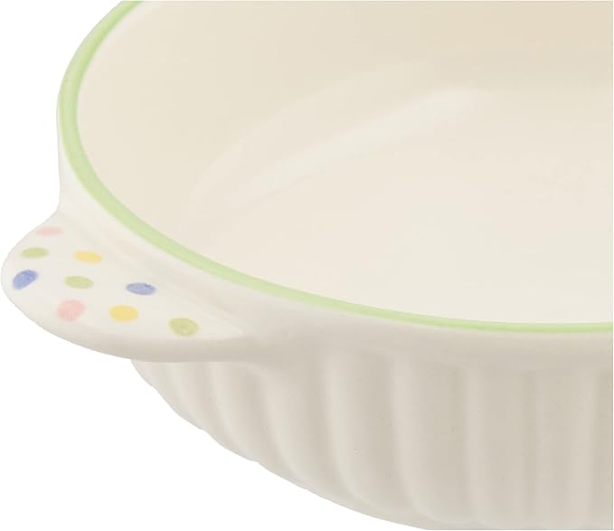 Banko Ware 14046 Oven Safe Round Au Gratin Dish (Small), Polka Dot Green Line, Diameter Approx. 6.5 inches (16.5 cm), Microwave Safe, Made in Japan