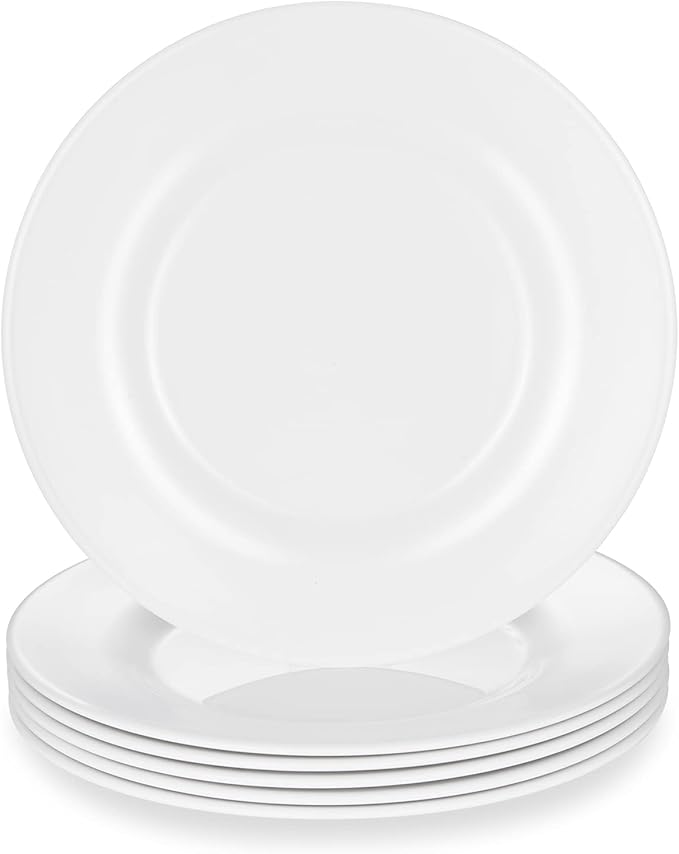 Melamine Dinner Plates,Round,Wide Side, Deep Plate,White,10 Inches,Set of 6,PYW-10-06
