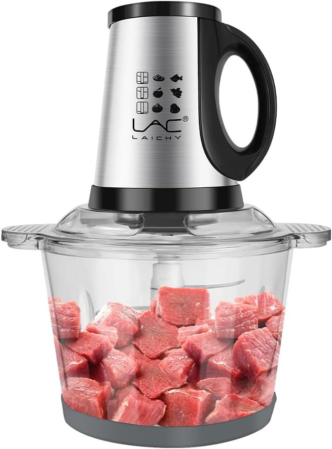 Large Food Processors,Meat Grinder Veggie Chopper with a Glass and a Stainless Steel Bowls,3 Speeds,2 pieces 6 Bi-Level Bladesand Spatula for Baby Food,Meat,Vegetables,Fruits(16+16 CUP)