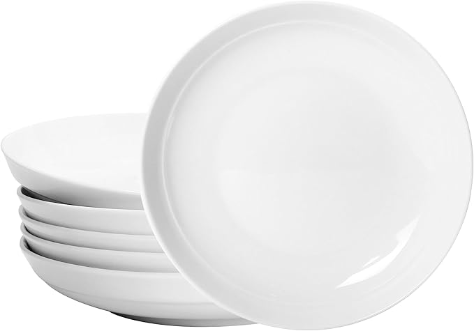 Set of 6 Dinner Plates 7 Inch, White Porcelain Plates, Microwave Oven Dishwasher Safe Scratch Resistant