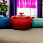 Signature Enameled Cast Iron Dutch Oven, Non-Stick Serving Pot with Tight Fitting Lid for Perfect Roasting, Baking, Sauteing, and Bread Making | 4.5Q (4.2L) - Red