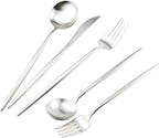 Matte Silver Silverware Set,Gugrida 5-Piece 18/10 Stainless Steel Satin Finish Flatware Set,Kitchen Utensil Set,Tableware Travel Cutlery Set for Camping Office or School Lunch, Dishwasher Safe