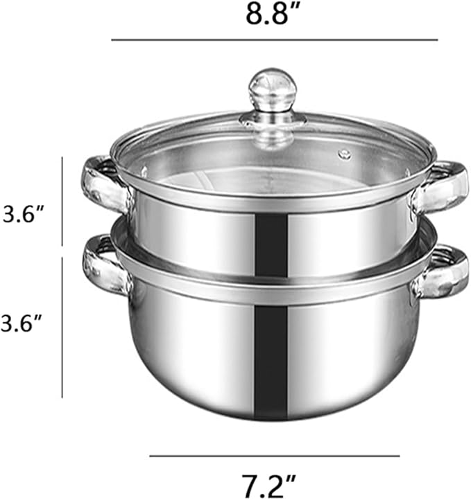 Steamer Pot for Cooking 3.0-Quart Steam Pot with Lid 2-tier Multipurpose Stainless Steel Steaming Cookware with Handle for Vegetable, Soups, Stews and Pasta