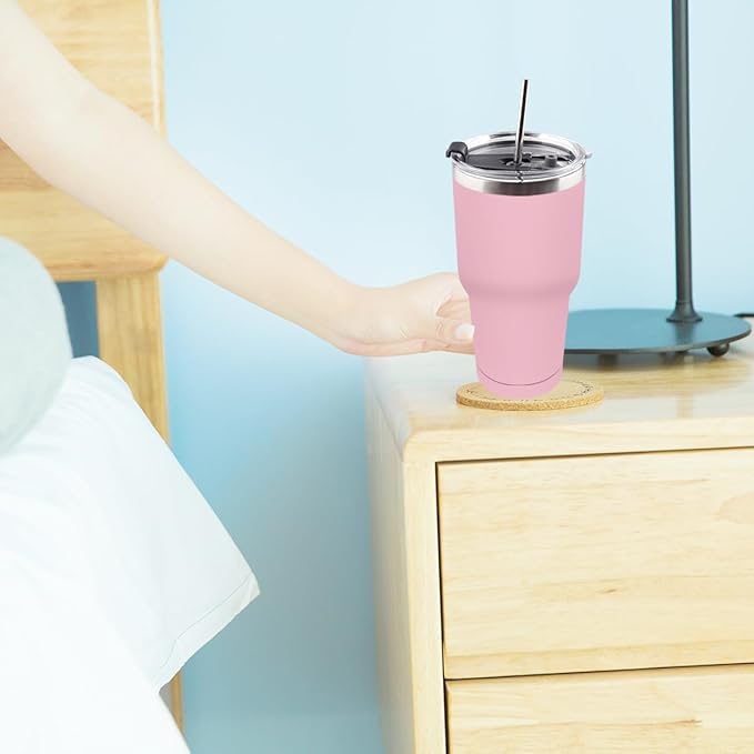 Amtidy 16 Pack 30oz Travel Mug, Powder Coated Stainless Steel Vacuum Double Wall Bulk Tumbler, Durable Insulated with Splash Proof Lids straw and cleaning brush，for Home, Office, Party