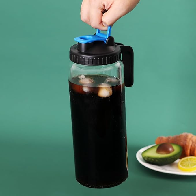 Glass Mason Jar Pitcher with Lid,V-shaped Pour Spout - 1800ml Breastmilk Pitcher for Ice Tea, Cold Brew Coffee, Fridge Water, Breast Milk, Juices, Leak Proof